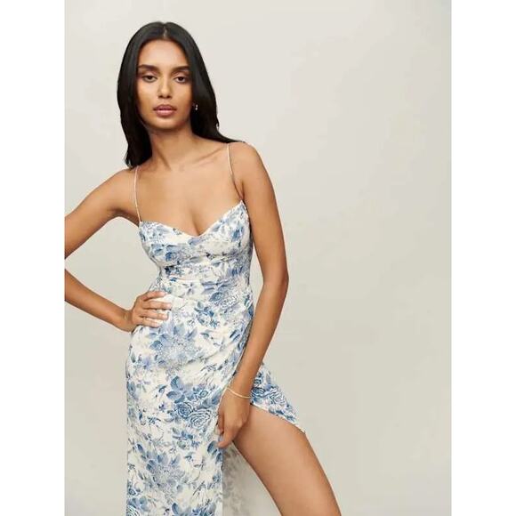 NWT Reformation Kourtney Midi Dress Pompadour Blue White Floral 4P Petite - Picture 8 of 9